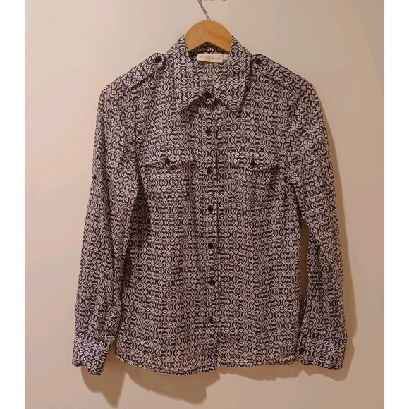 Tory Burch Brigitte Button-Down Blouse Carinthia Navy Sz 8 Work Career Designer - Picture 1 of 7